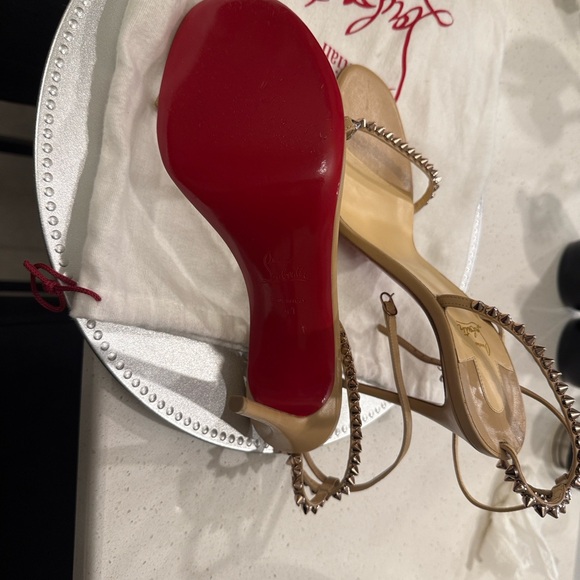 Christian Louboutin Beige Heels with Metallic Spike Accent - Picture 3 of 5